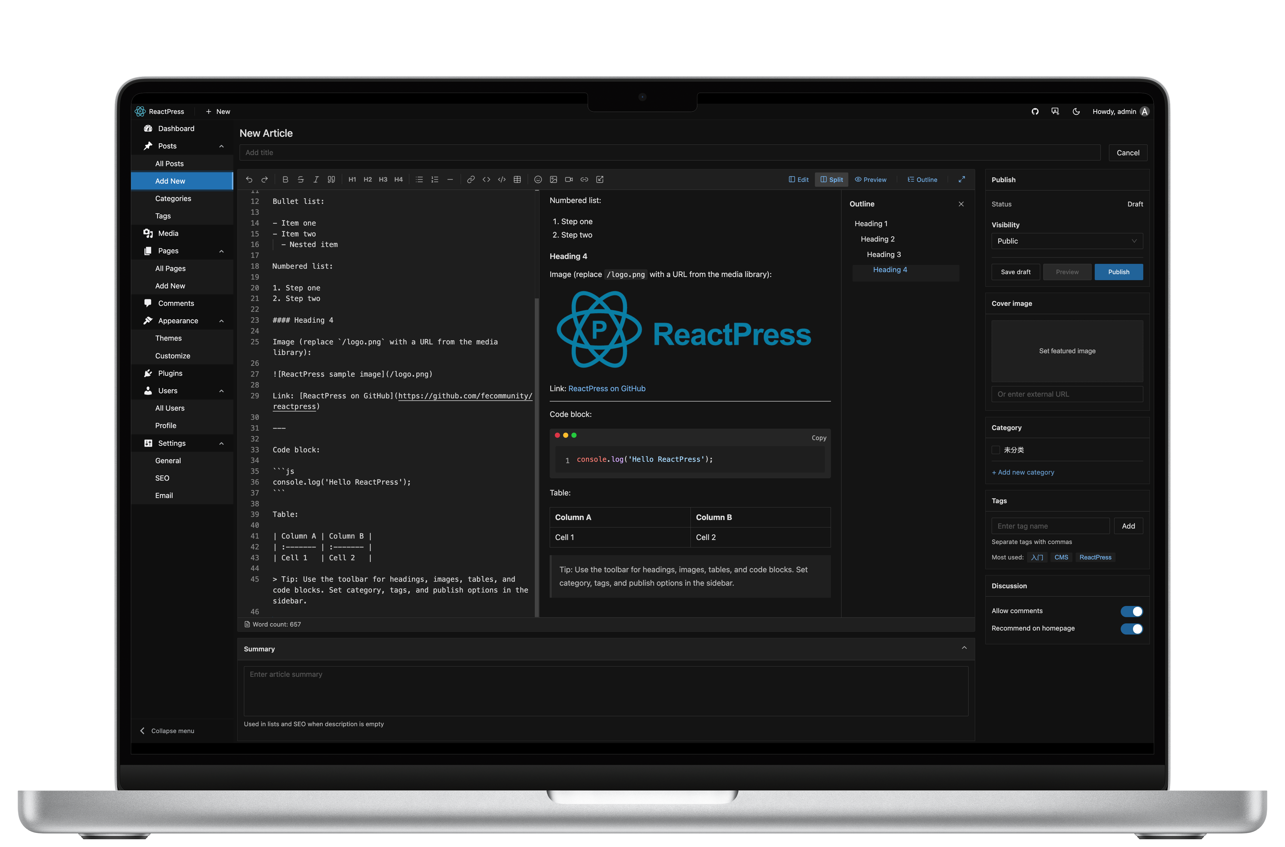 ReactPress — The Modern Web Creation Platform.